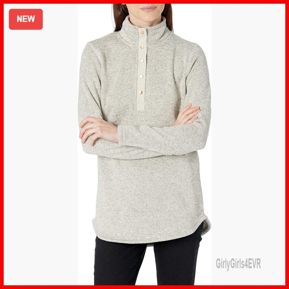 Tunic Pullover Sweater with Brushed Interior, Five-Button Placket